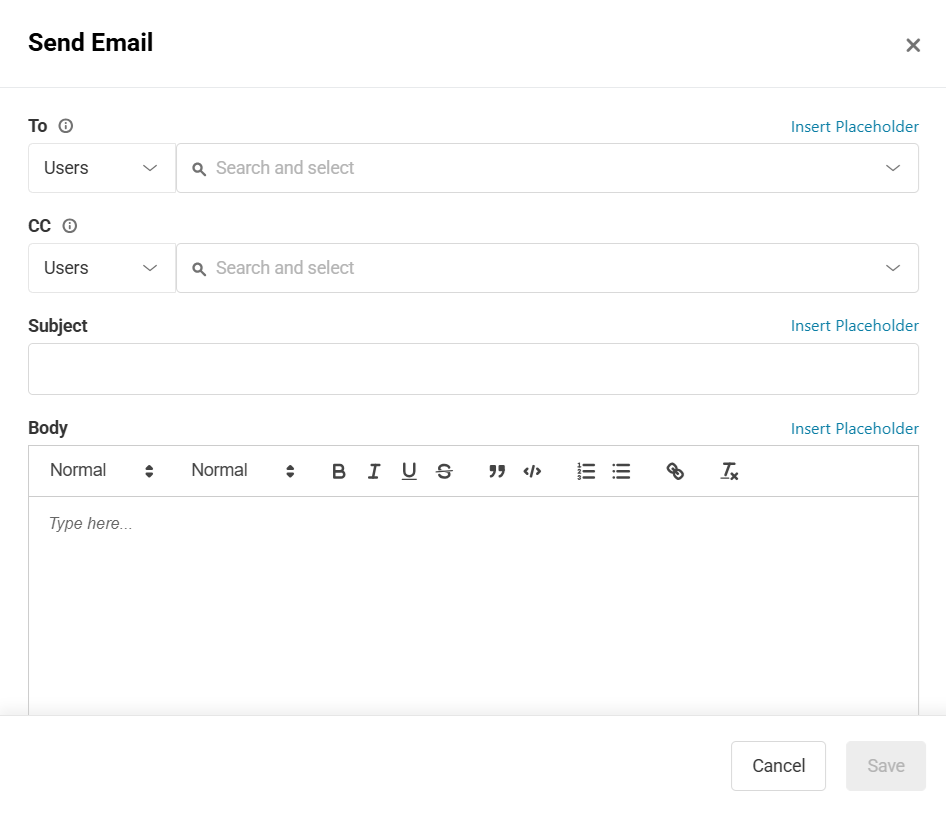 The form for email showing the different options we have.