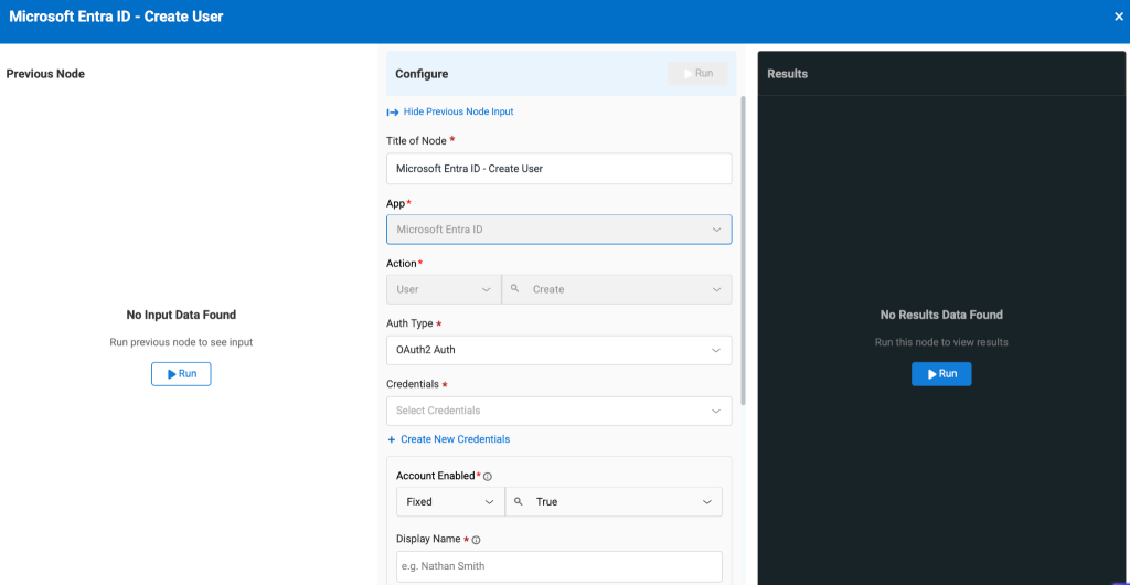 Configuration pop-up showing how to add credentials.