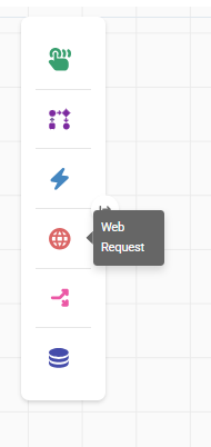 Workflow automation canvas showing the Web Request node.