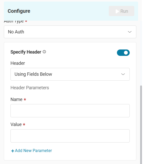 Web Request modal showing the Header fields.