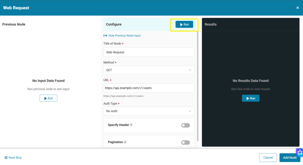 Web Request modal