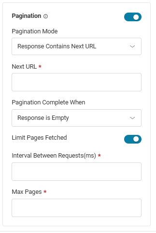 Web Request modal showing the Pagination field.