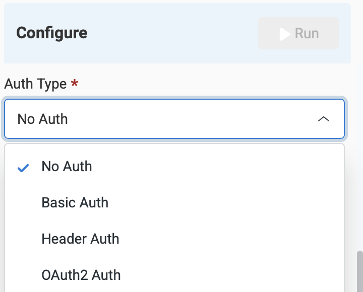Web Request modal showing the Auth Type.