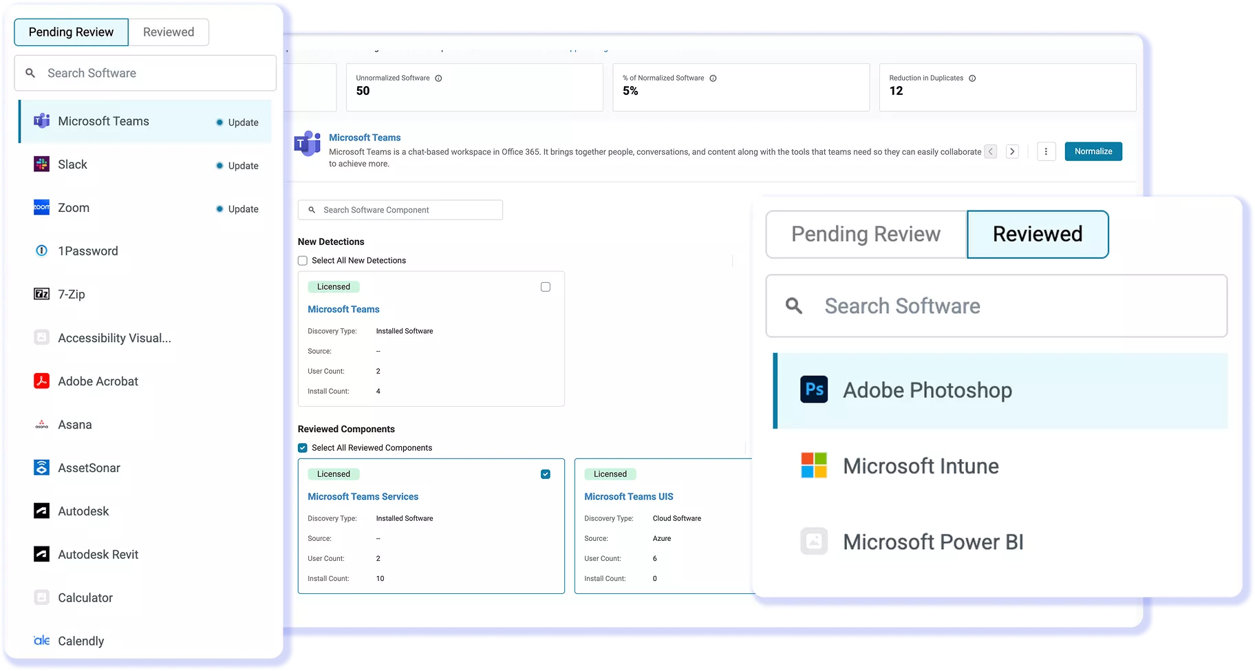Normalization workflow showing Pending Review matches and confirmed titles in Reviewed.