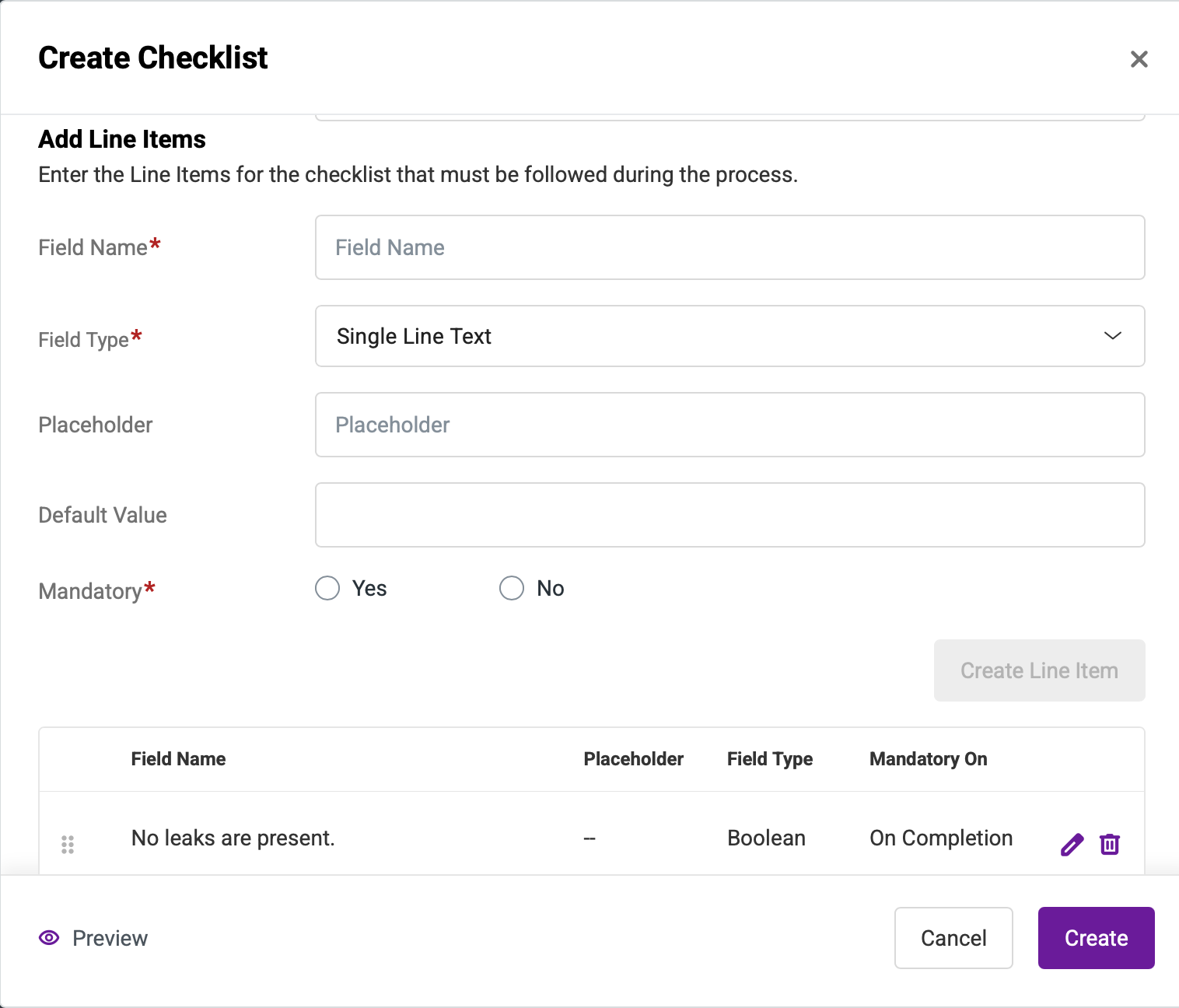 Adding mandatory inspection line items to an equipment inspection checklist in EZRentOut.