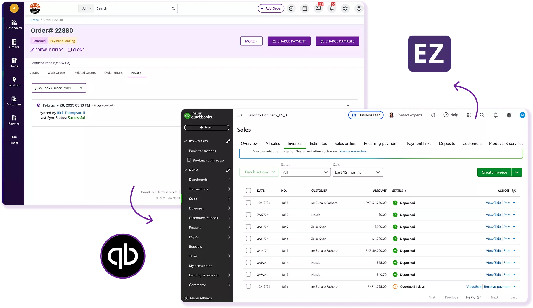 EZRentOut’s integration with QuickBooks Online.