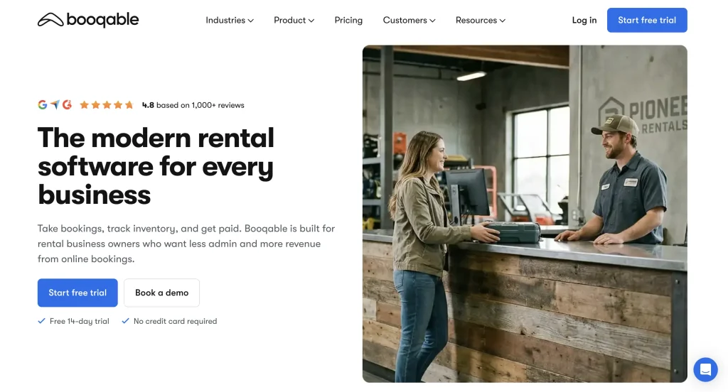 Booqable homepage.