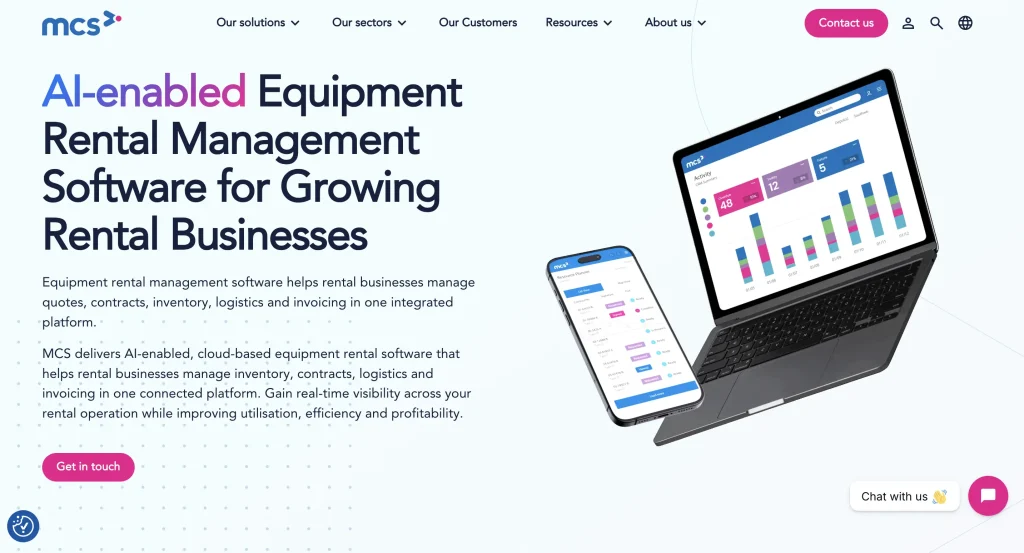MCS Rental Software homepage.
