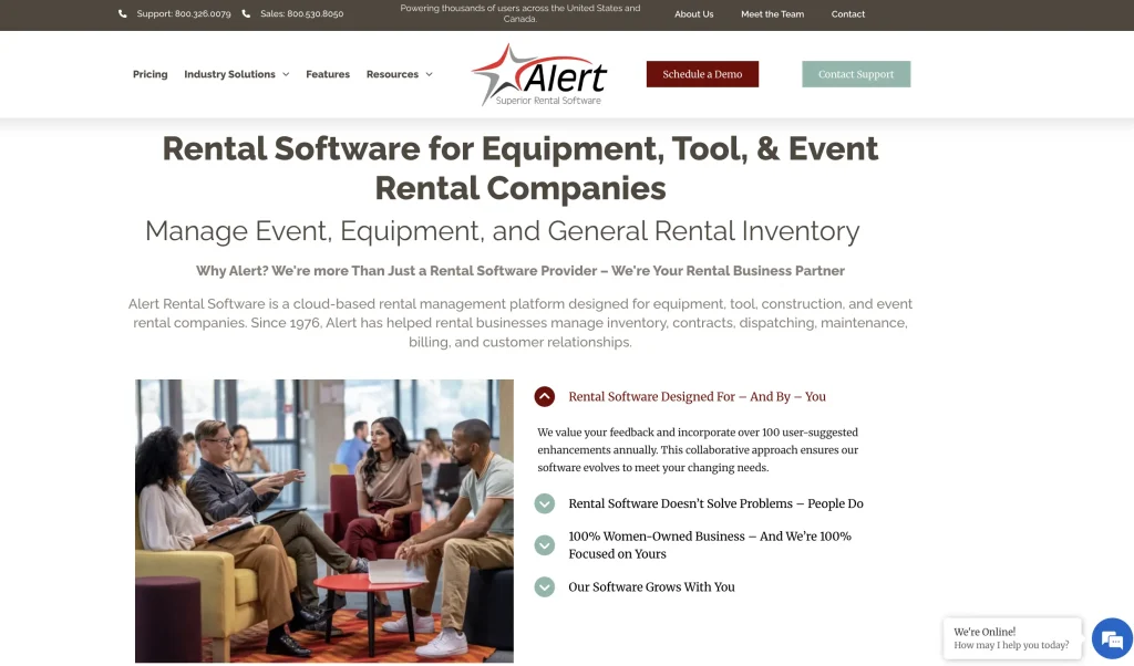 Alert Rental Software homepage.