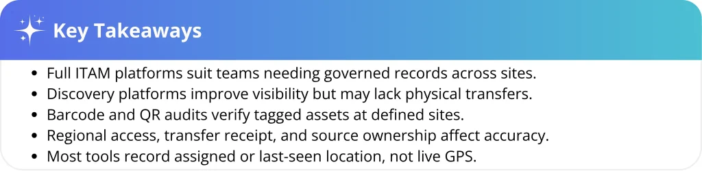 Key takeaways for choosing multi-location IT asset tracking software.