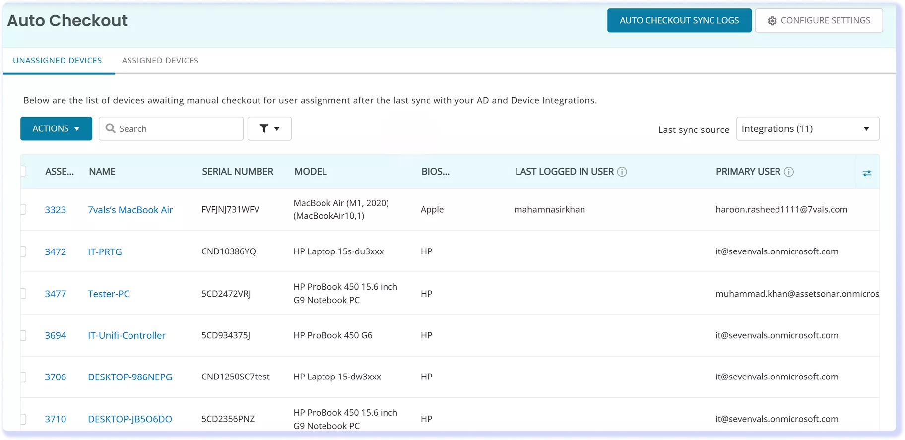 AssetSonar Auto Checkout candidates matched to synced primary users.