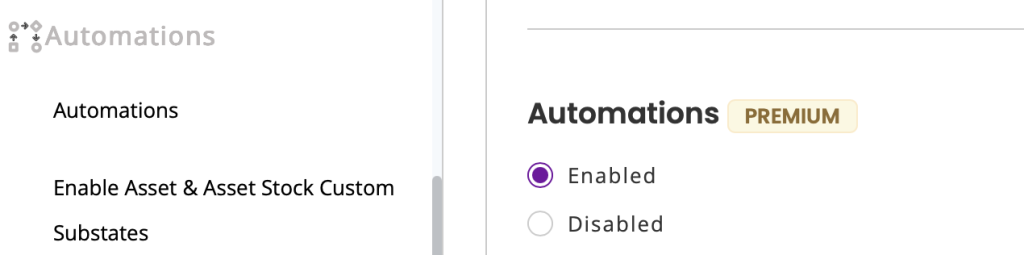 Company Settings & Addons page showing the option to enable Automations.
