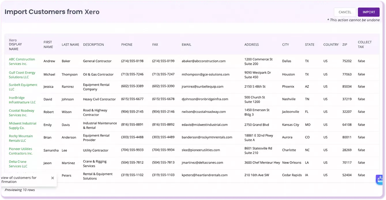 Customers imported from Xero into EZRentOut