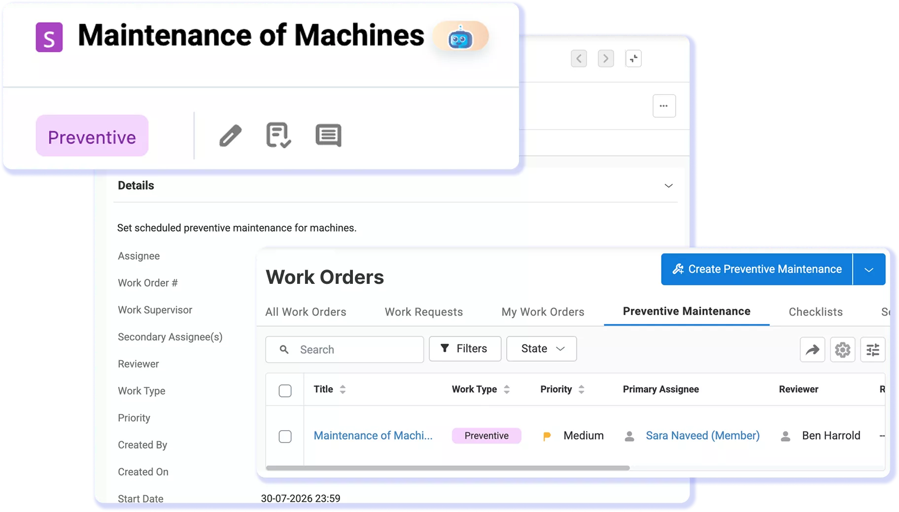 Mobile equipment inspection work order in EZO