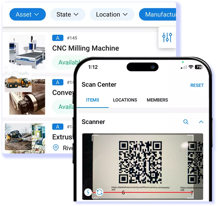 Barcode QR and RFID scanning for engineering and maintenance asset tracking in EZO EAM.