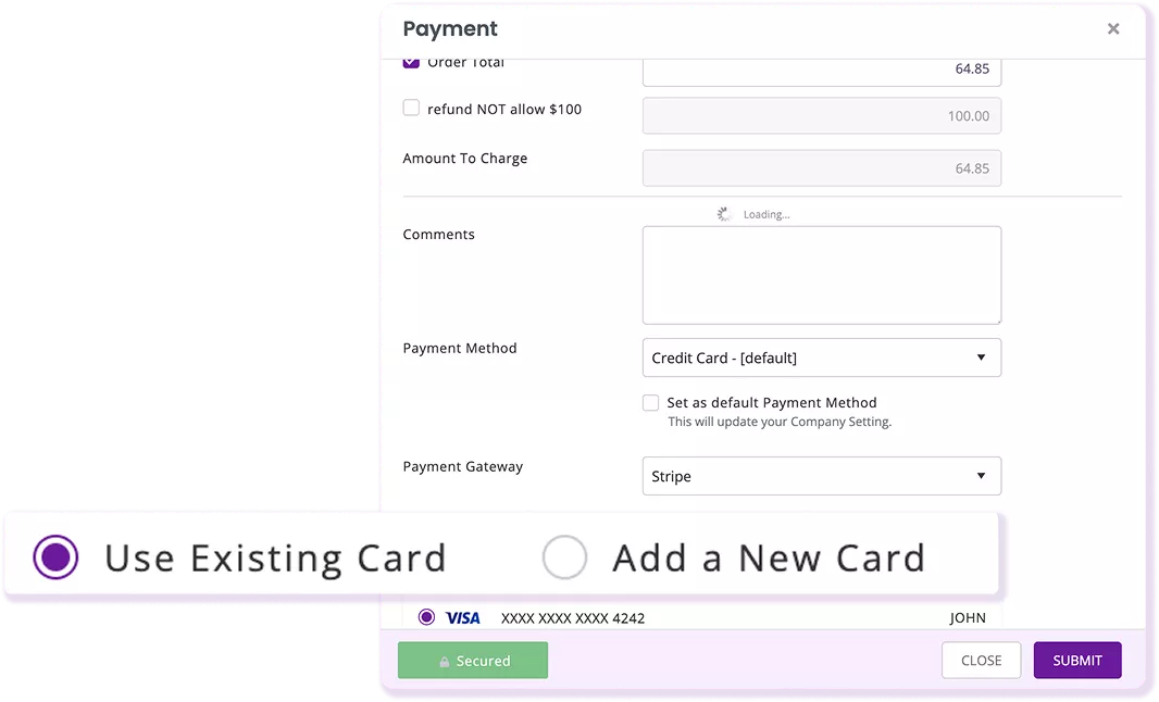 EZRentOut recurring rental order with Stripe payments set to charge through cycle billing.