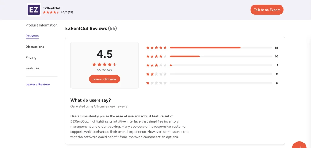 EZRentOut’s reviews on G2.