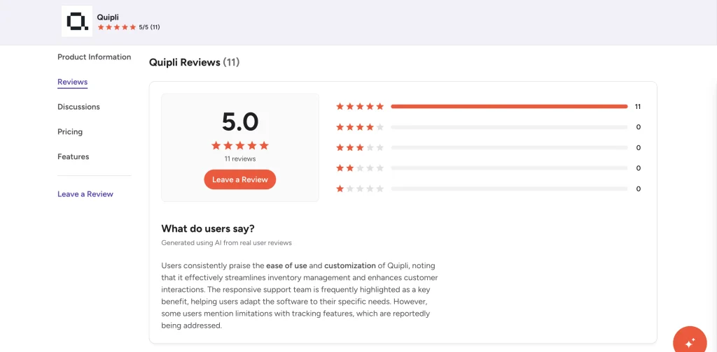 Quipli reviews on G2.